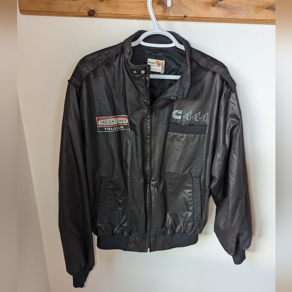 Vintage Freightliner Trucks trucking jacket in black size  large. Made in USA.
